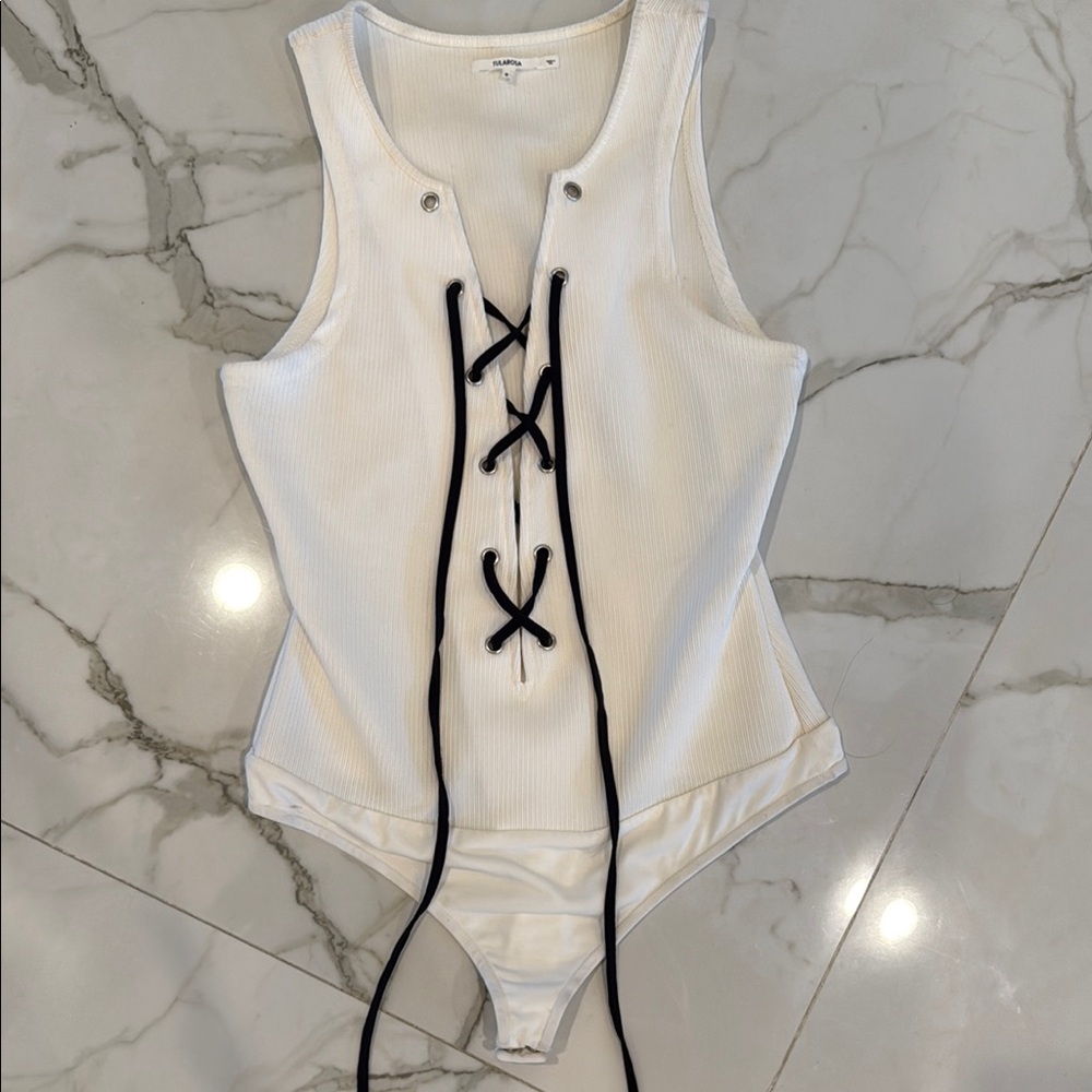 Never Worn White Lace-Up Bodysuit from Saks